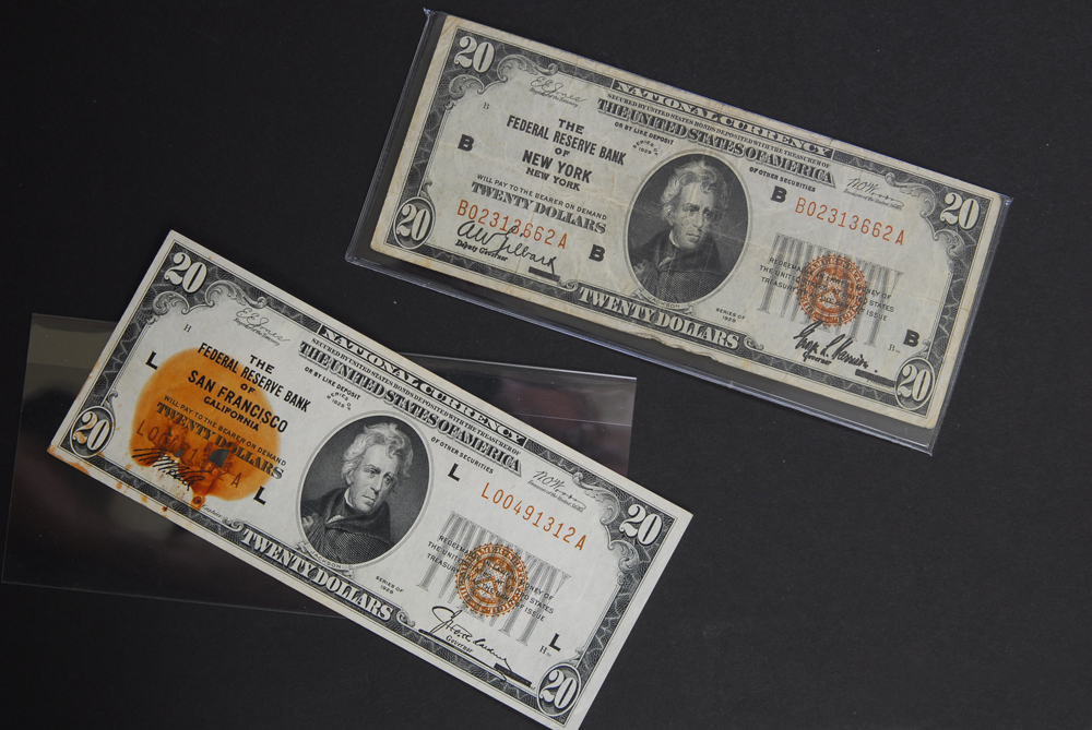Pair of 1929 Twenty Dollar Bank Notes