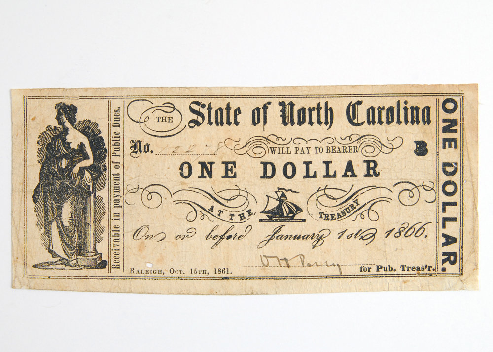 State of North Carolina 1861 One Dollar Bank Note