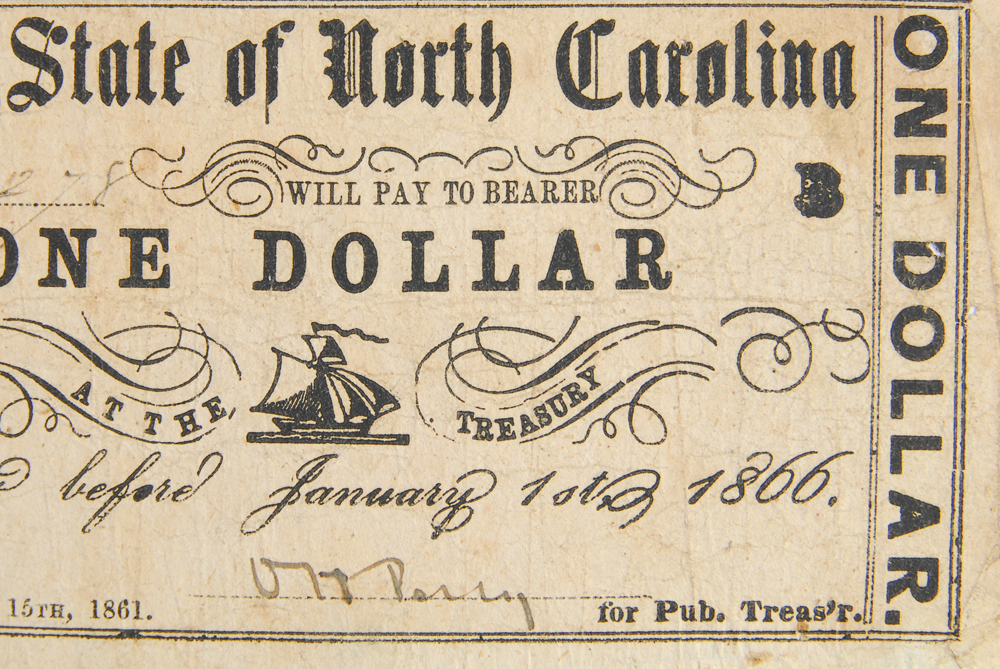 State of North Carolina 1861 One Dollar Bank Note