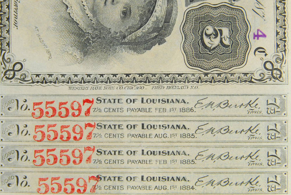 1874 Louisina Five Dollar Bond Bill