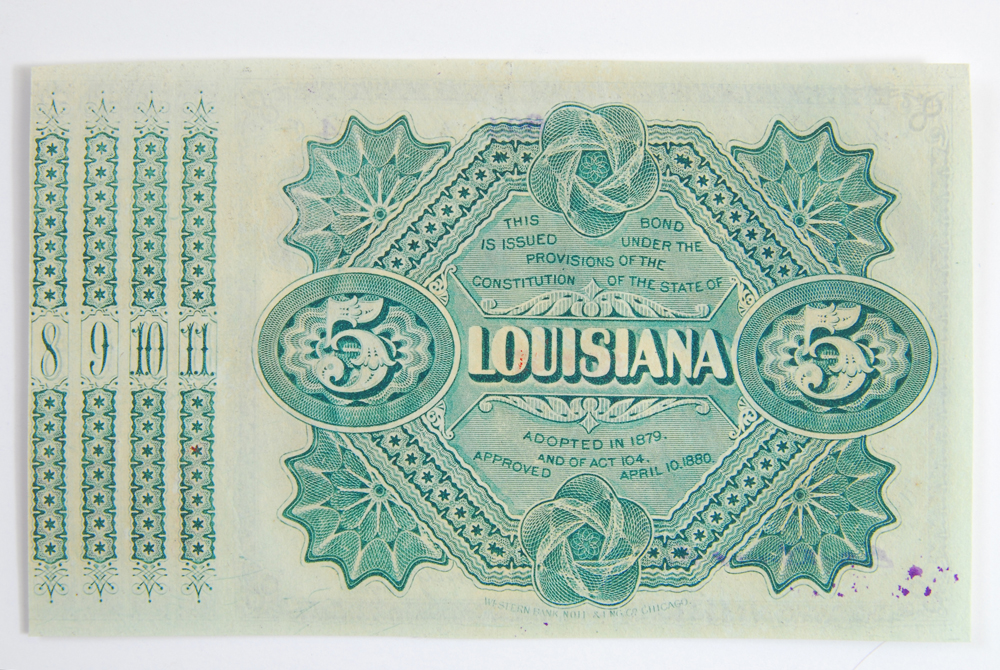 1874 Louisina Five Dollar Bond Bill