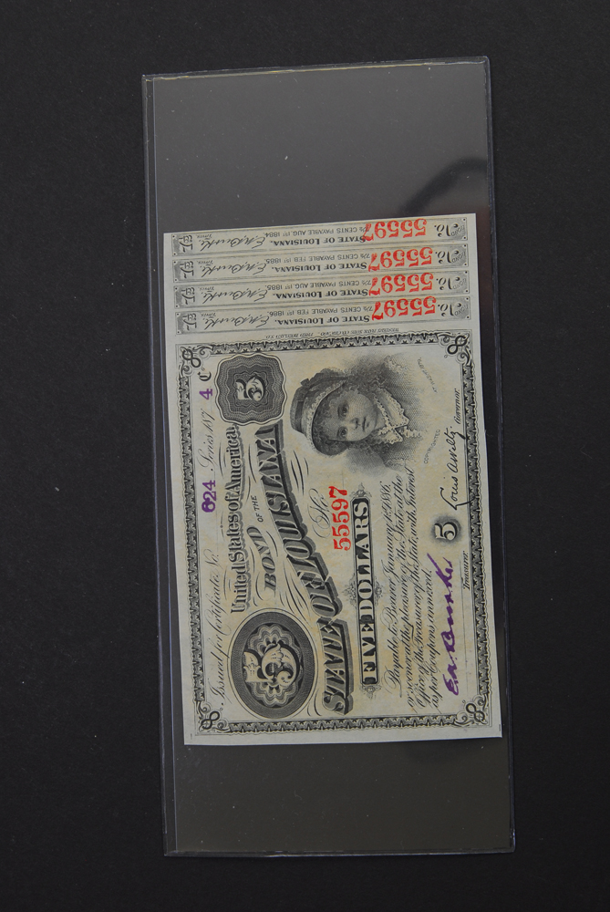 1874 Louisina Five Dollar Bond Bill