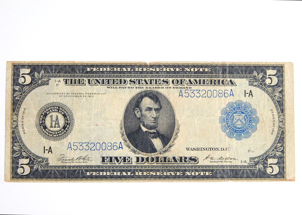 1914 Lincoln Five Dollar Note