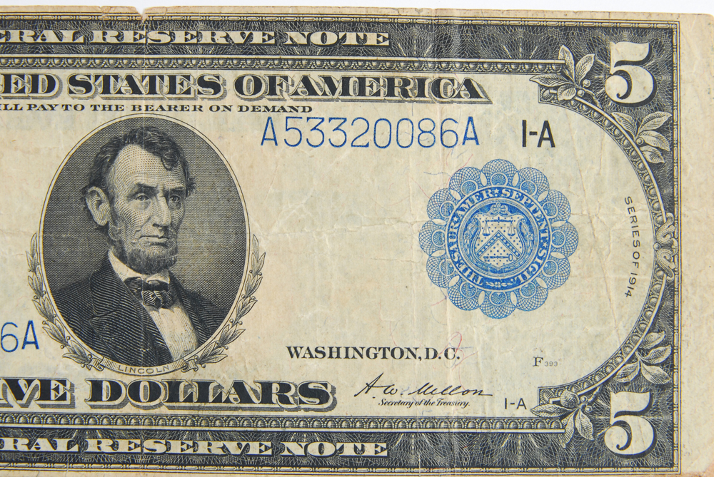 1914 Lincoln Five Dollar Note