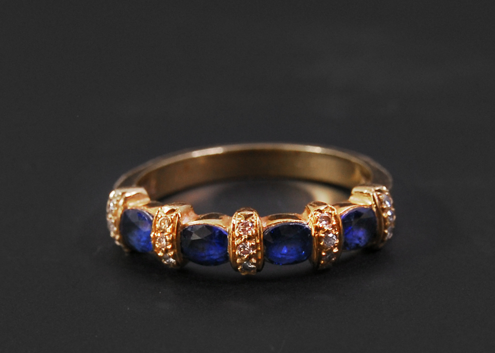 Four Sapphire and Diamond 18K Yellow Gold Ring