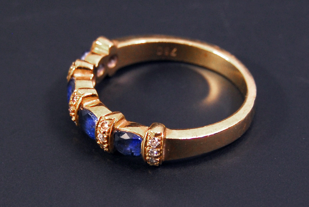 Four Sapphire and Diamond 18K Yellow Gold Ring