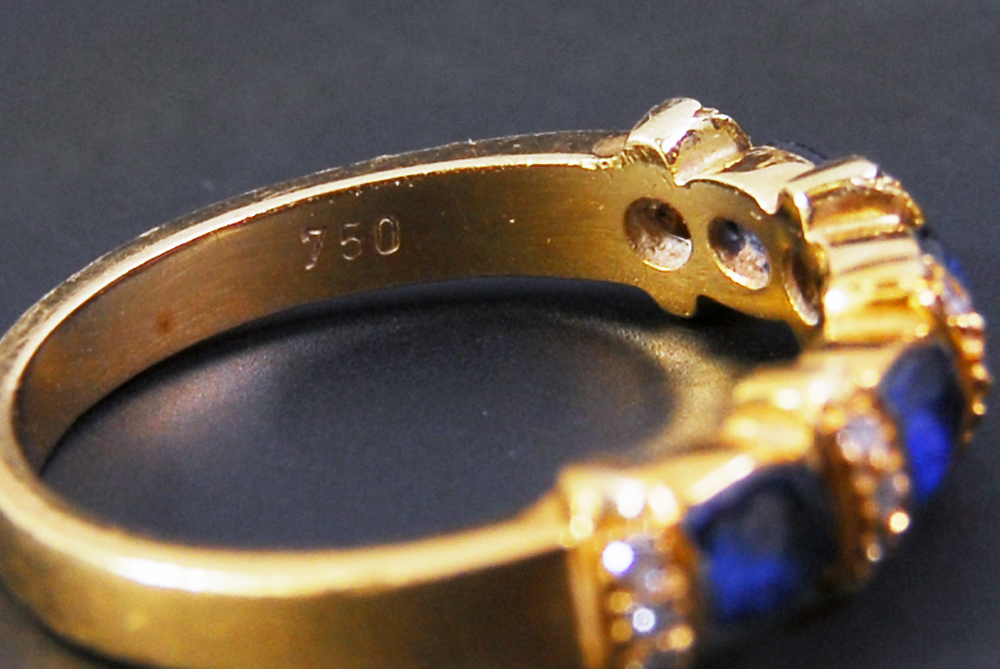 Four Sapphire and Diamond 18K Yellow Gold Ring
