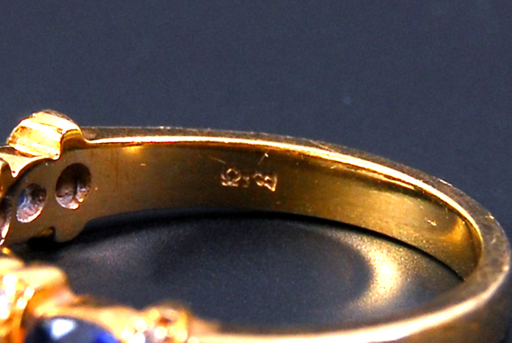 Four Sapphire and Diamond 18K Yellow Gold Ring