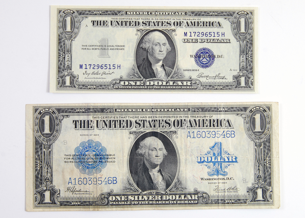 A Pair of 1935E and 1923 One Dollar Silver Certificates