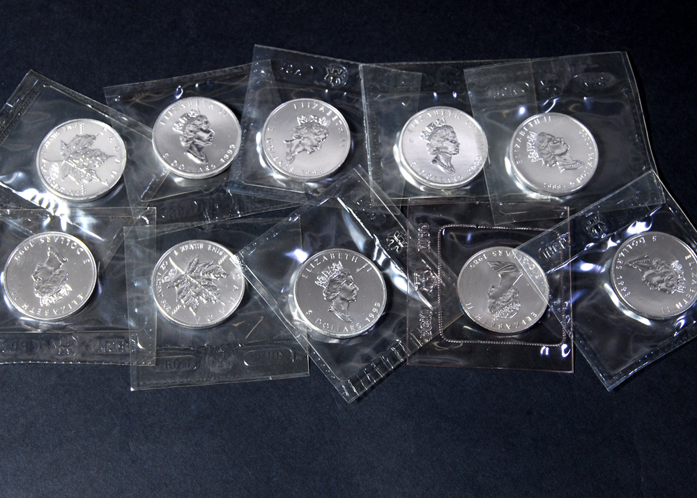 Collection of Ten Silver Canadian Five Dollar Coins