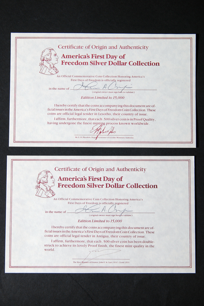 Partial Set of "America's First Day of Freedom" Silver Dollars
