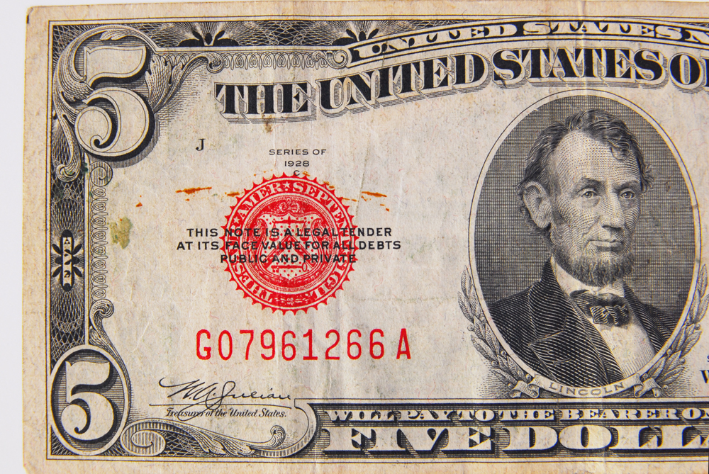 Red Seal 1928C Five Dollar Note