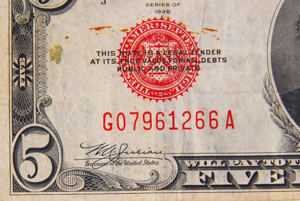 Red Seal 1928C Five Dollar Note