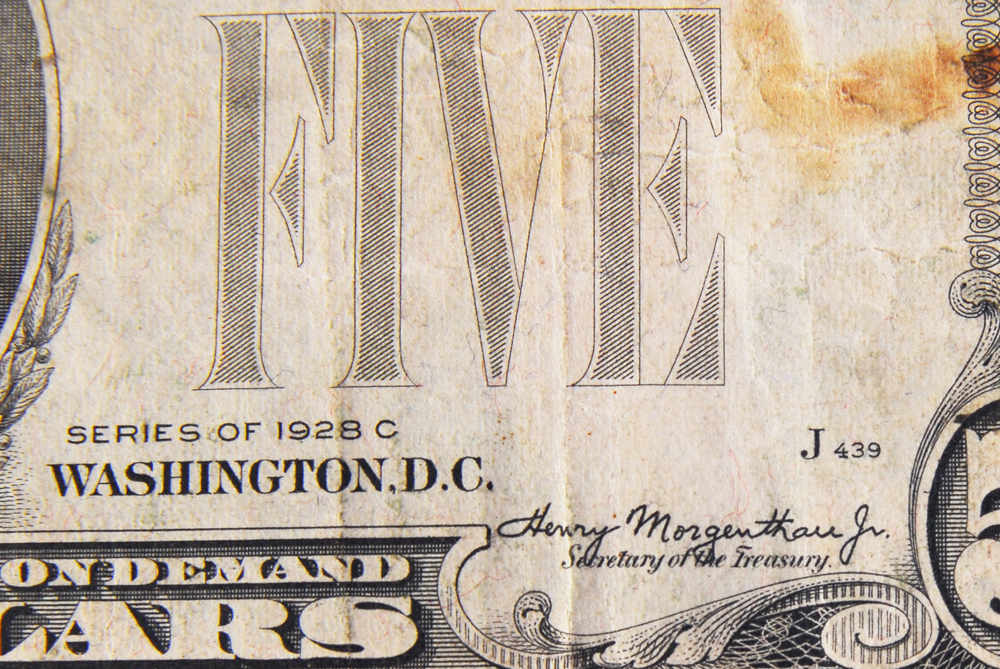 Red Seal 1928C Five Dollar Note