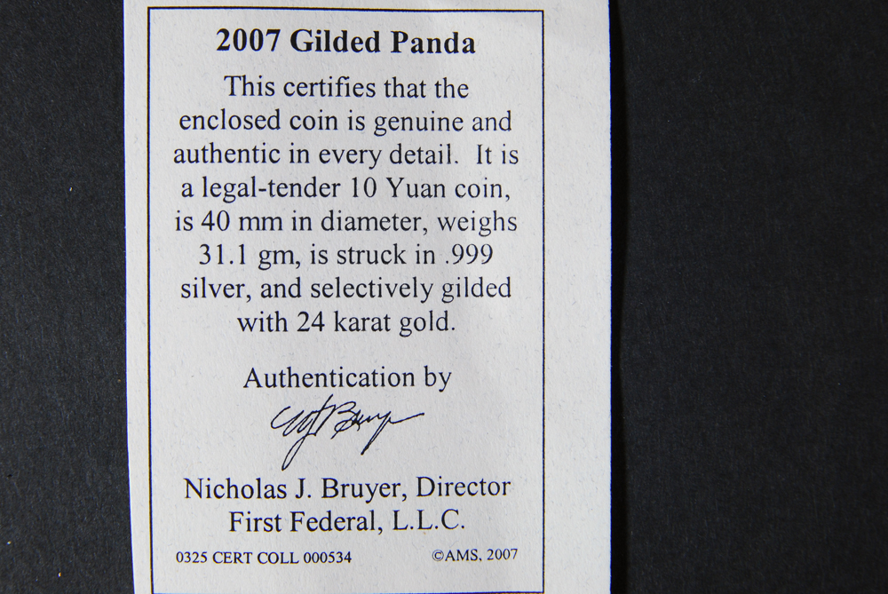 2007 Gilded Panda Ten Yuan Coin