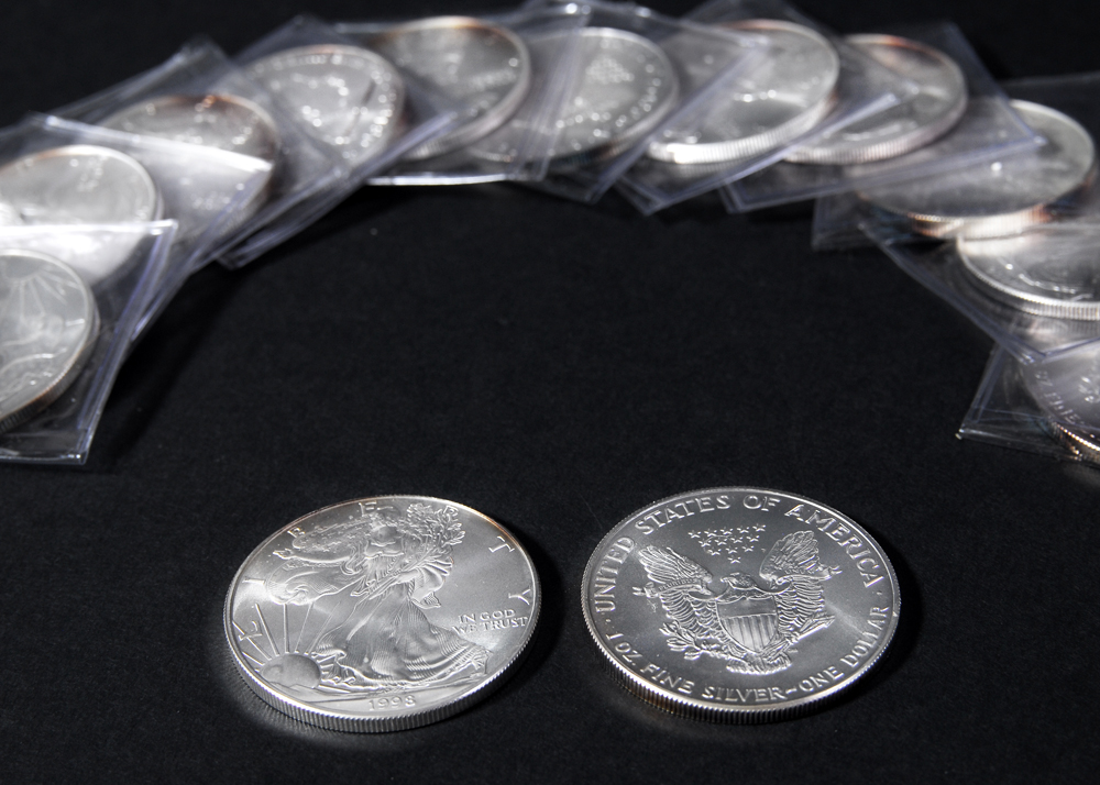 Set of Thirteen Silver American Eagle Dollar Coins