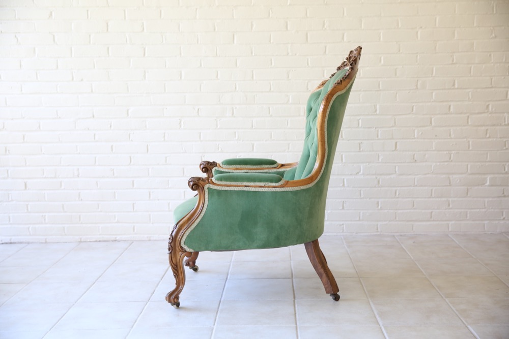 Antique Victorian Upholstered Armchair and Rocking Chair