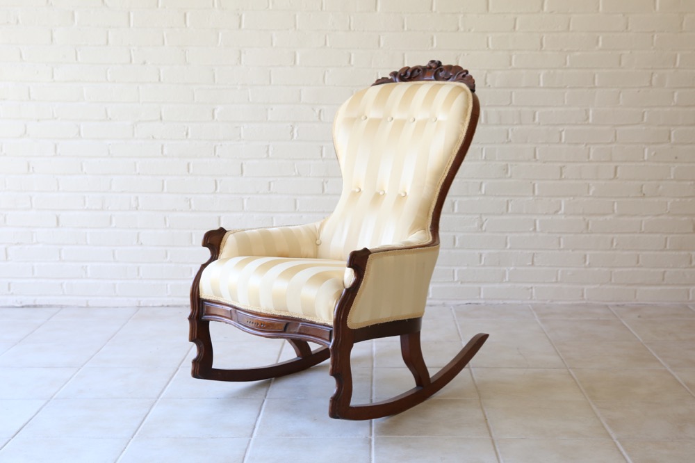 Antique Victorian Upholstered Armchair and Rocking Chair