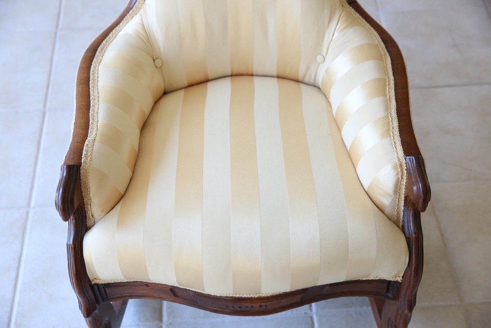 Antique Victorian Upholstered Armchair and Rocking Chair