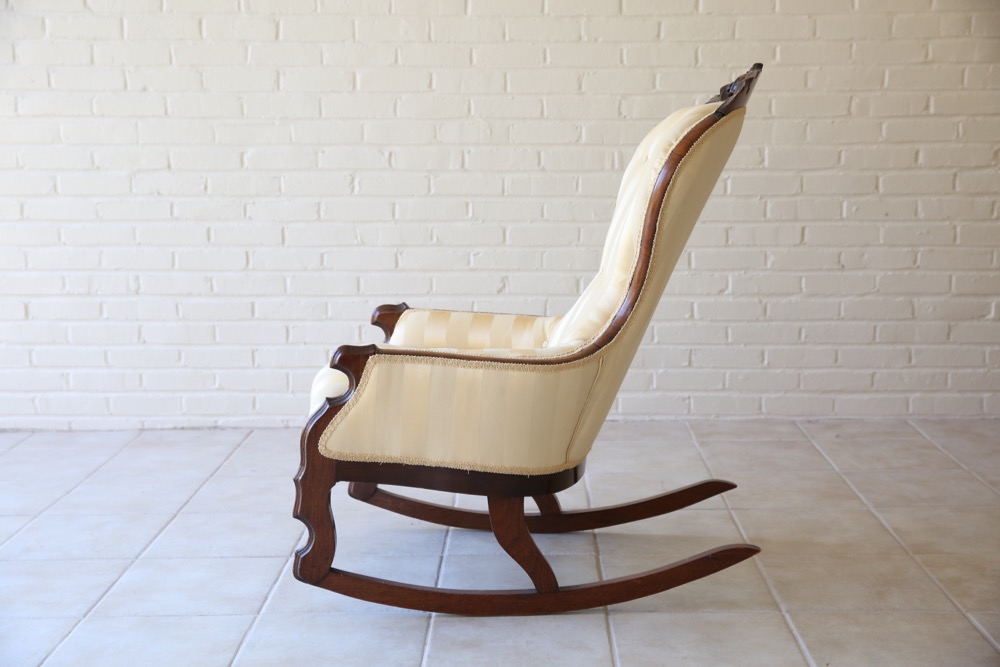 Antique Victorian Upholstered Armchair and Rocking Chair
