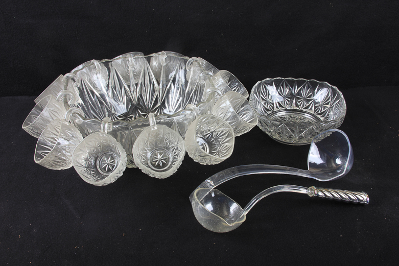 Vintage Crystal Glass Punch Bowl Set