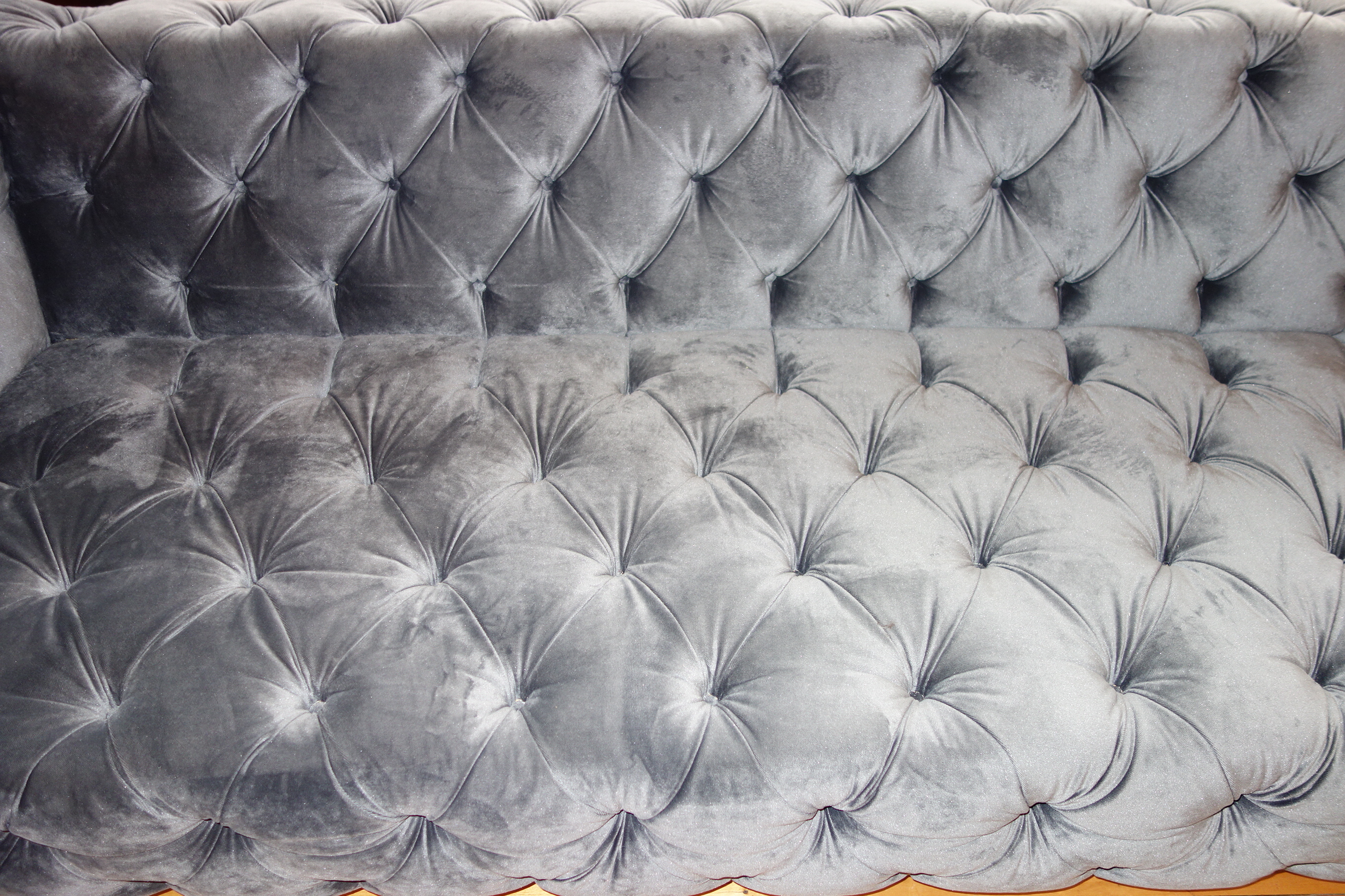 Modern Custom Made Gray Velvet Tufted Sofa