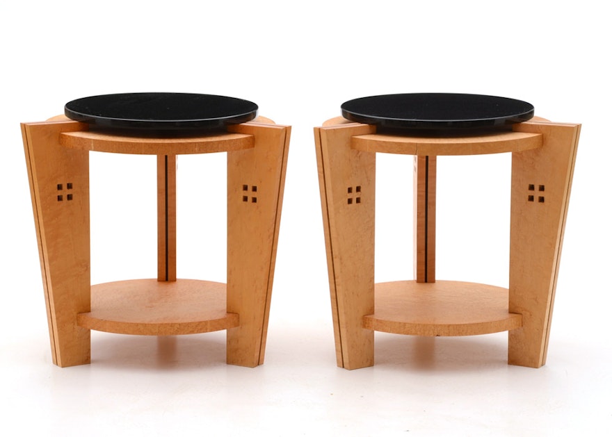 Pair of Modernist End Tables with Black Granite Tops