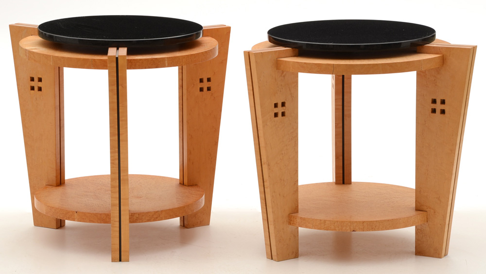 Pair of Modernist End Tables with Black Granite Tops