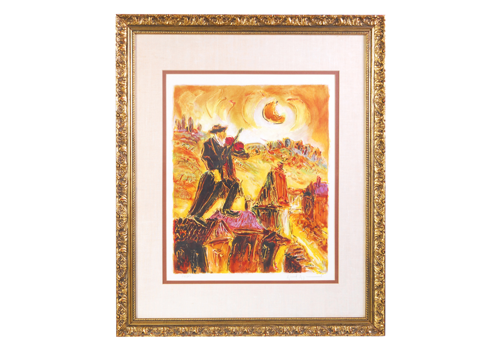 Raoul Raymond "Fiddler over Farmyard Scene" Print