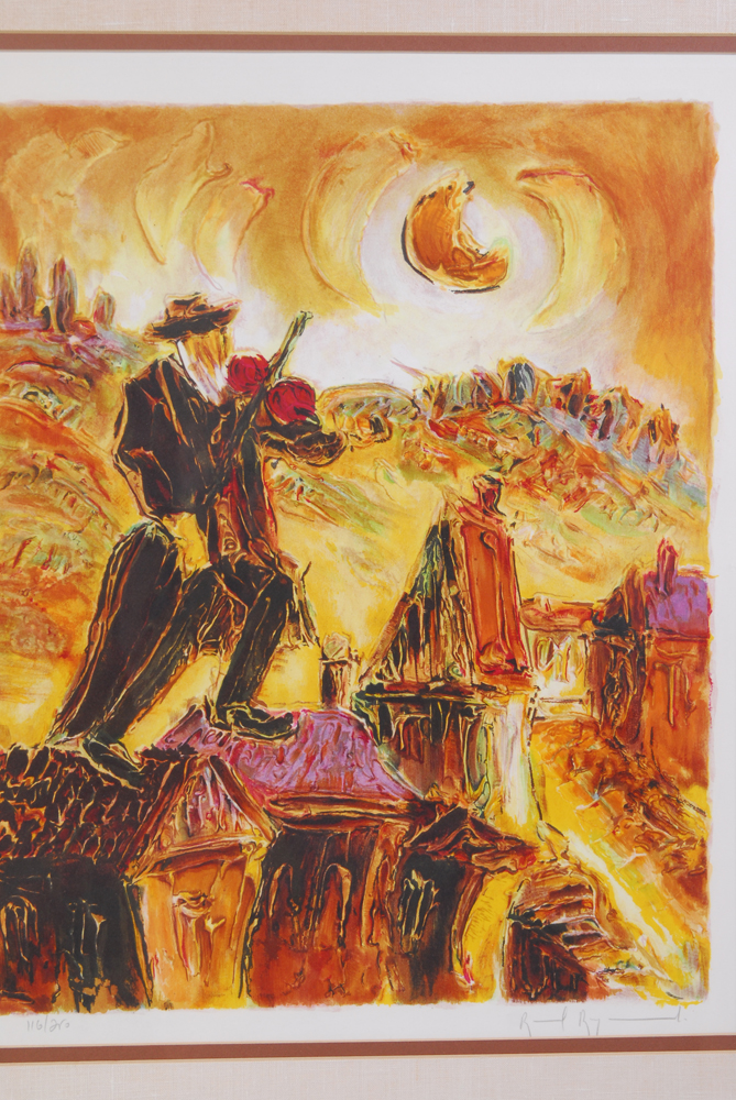 Raoul Raymond "Fiddler over Farmyard Scene" Print