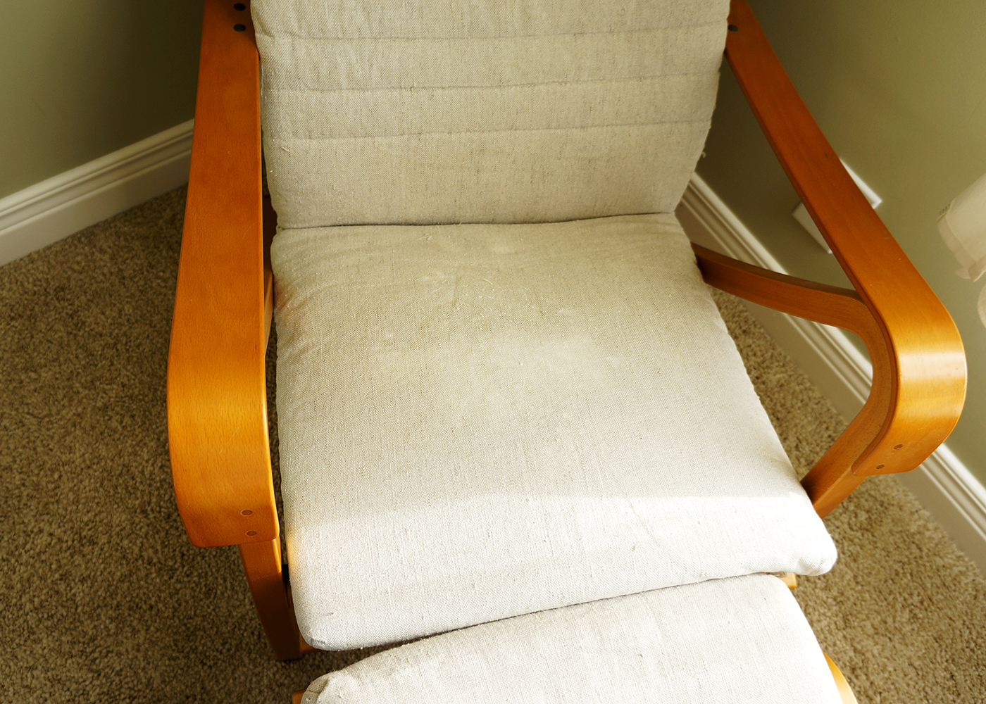 Ikea Fabric Covered Wooden Lounger and Ottoman