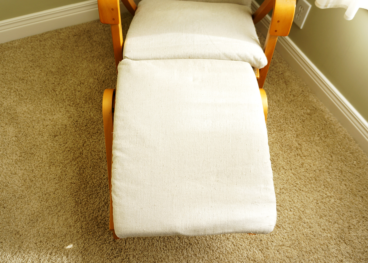 Ikea Fabric Covered Wooden Lounger and Ottoman