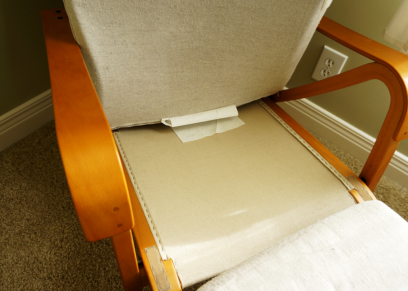 Ikea Fabric Covered Wooden Lounger and Ottoman