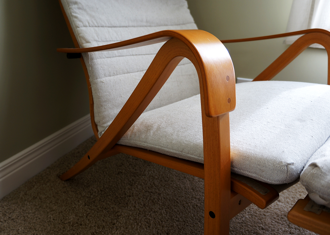 Ikea Fabric Covered Wooden Lounger and Ottoman