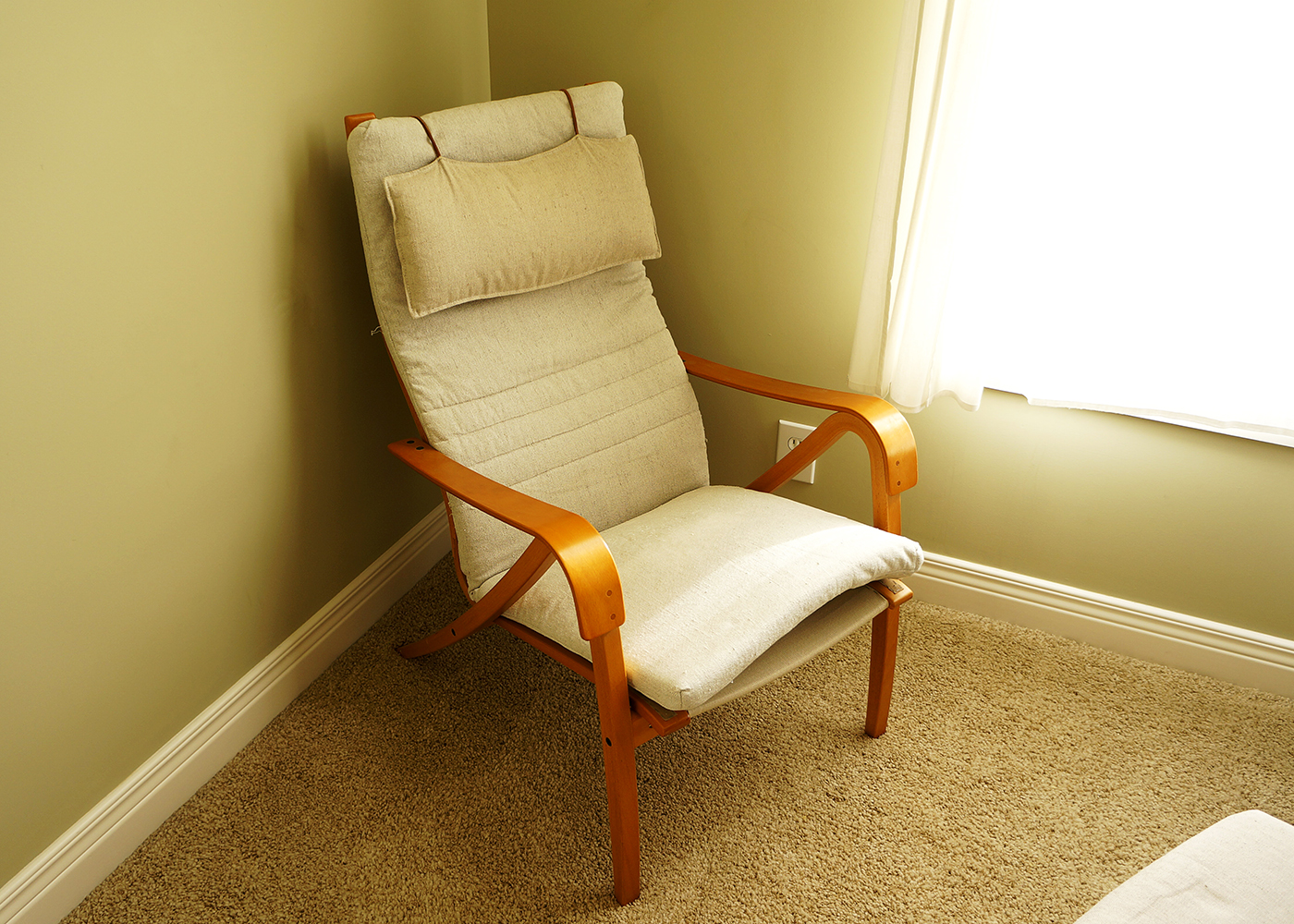 Ikea Fabric Covered Wooden Lounger and Ottoman