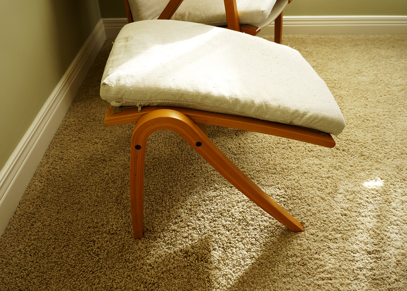 Ikea Fabric Covered Wooden Lounger and Ottoman