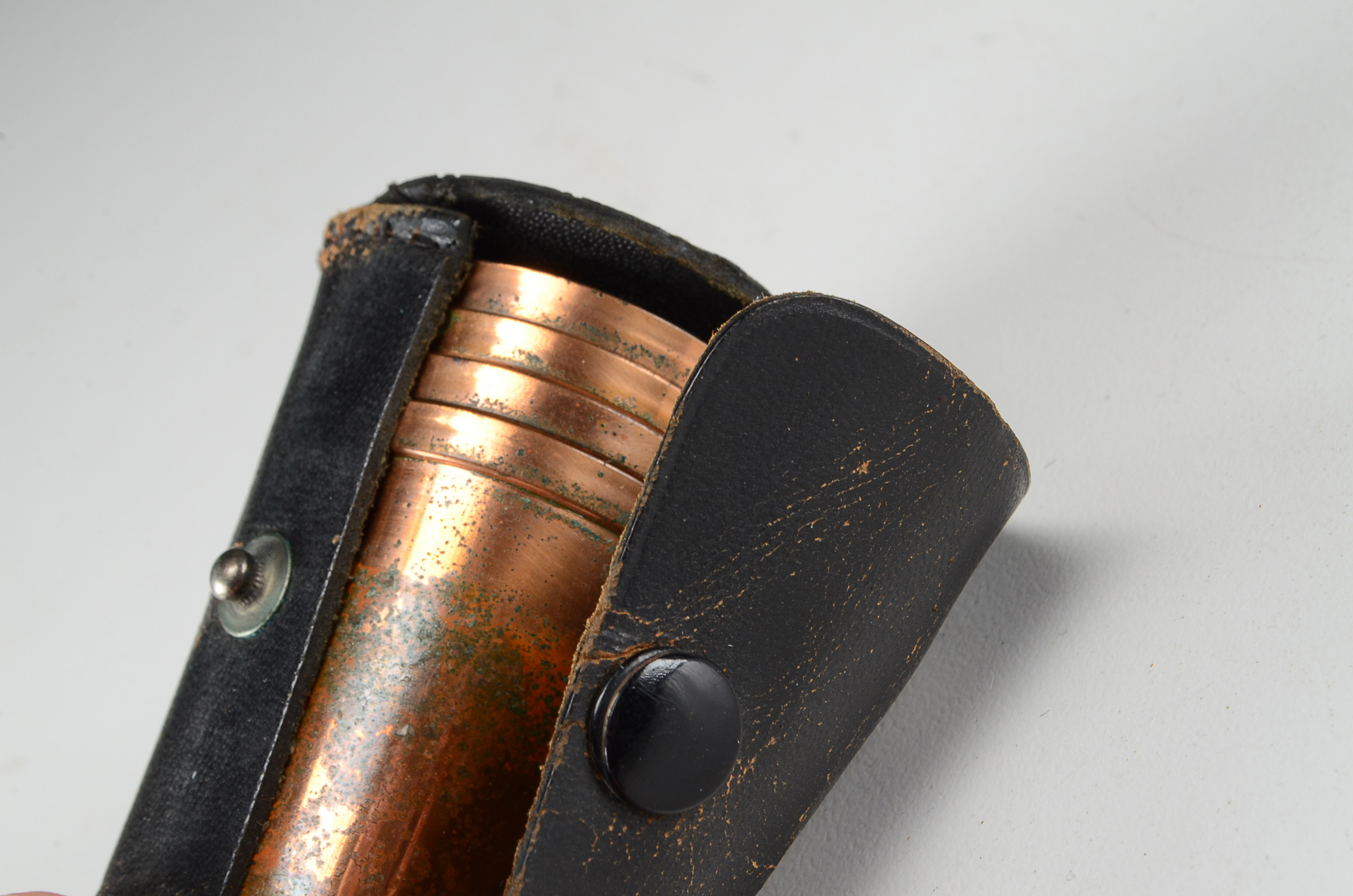 Set of Four Copper Shot Glasses  With Leather Case