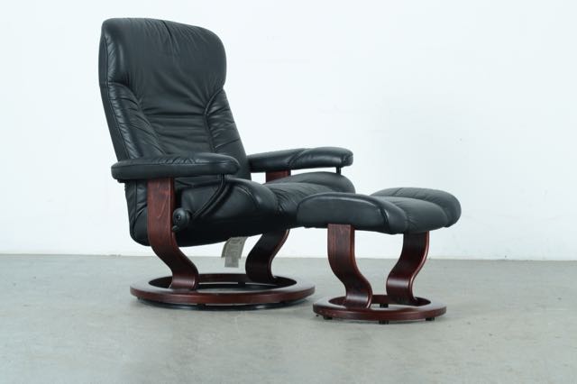 J.E. Ekornes N-6222 Norway Made Reclining Chair with Ottoman