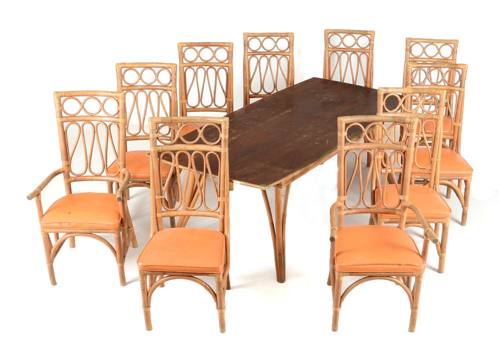 Rattan and Orange Vinyl Dining Set
