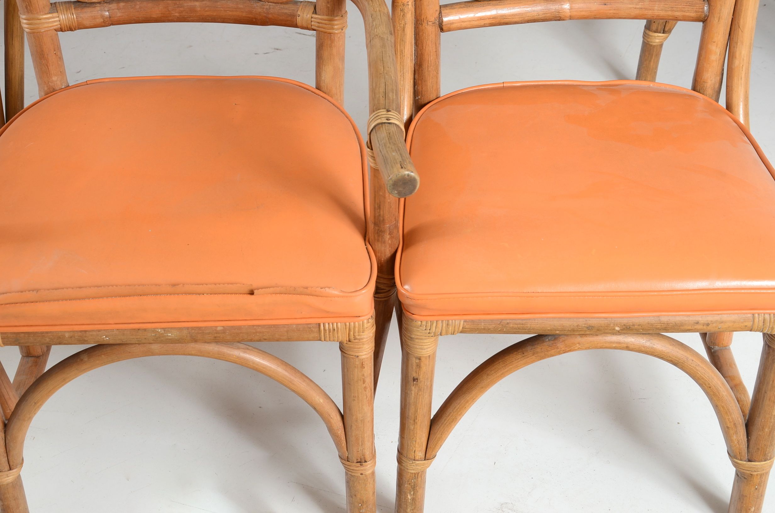 Rattan and Orange Vinyl Dining Set