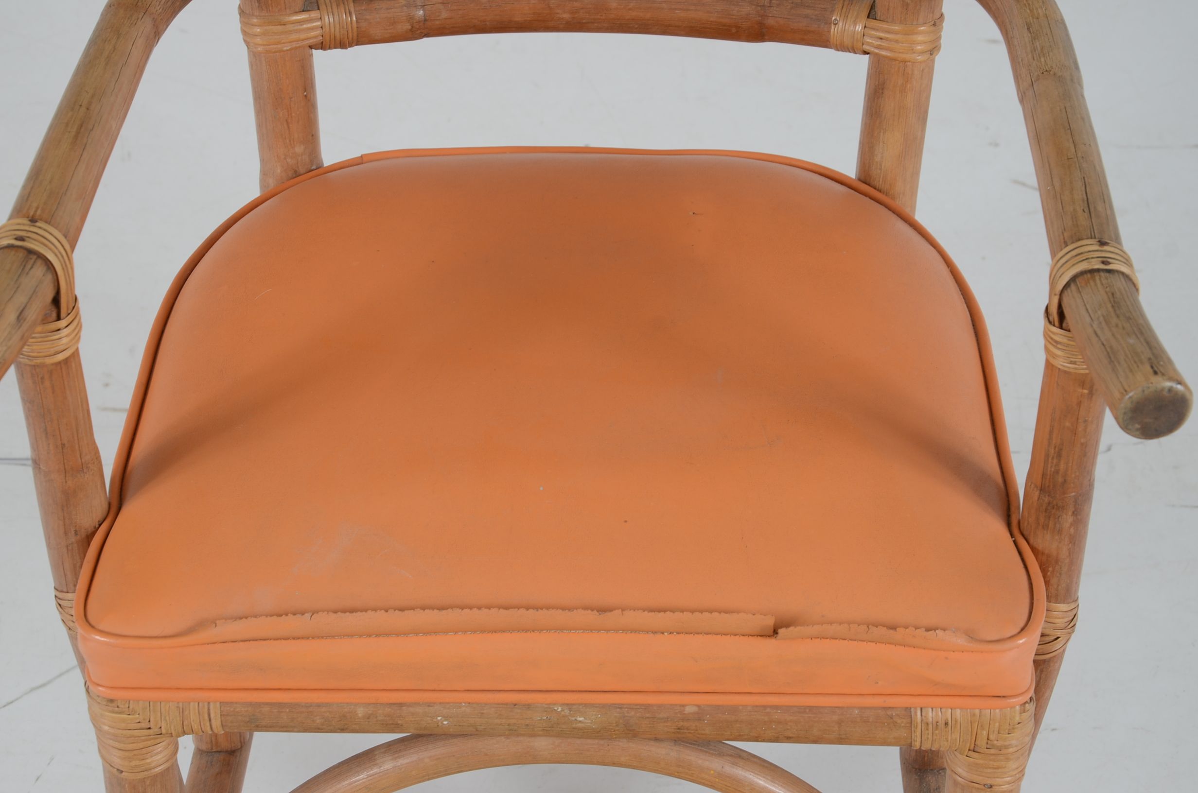 Rattan and Orange Vinyl Dining Set