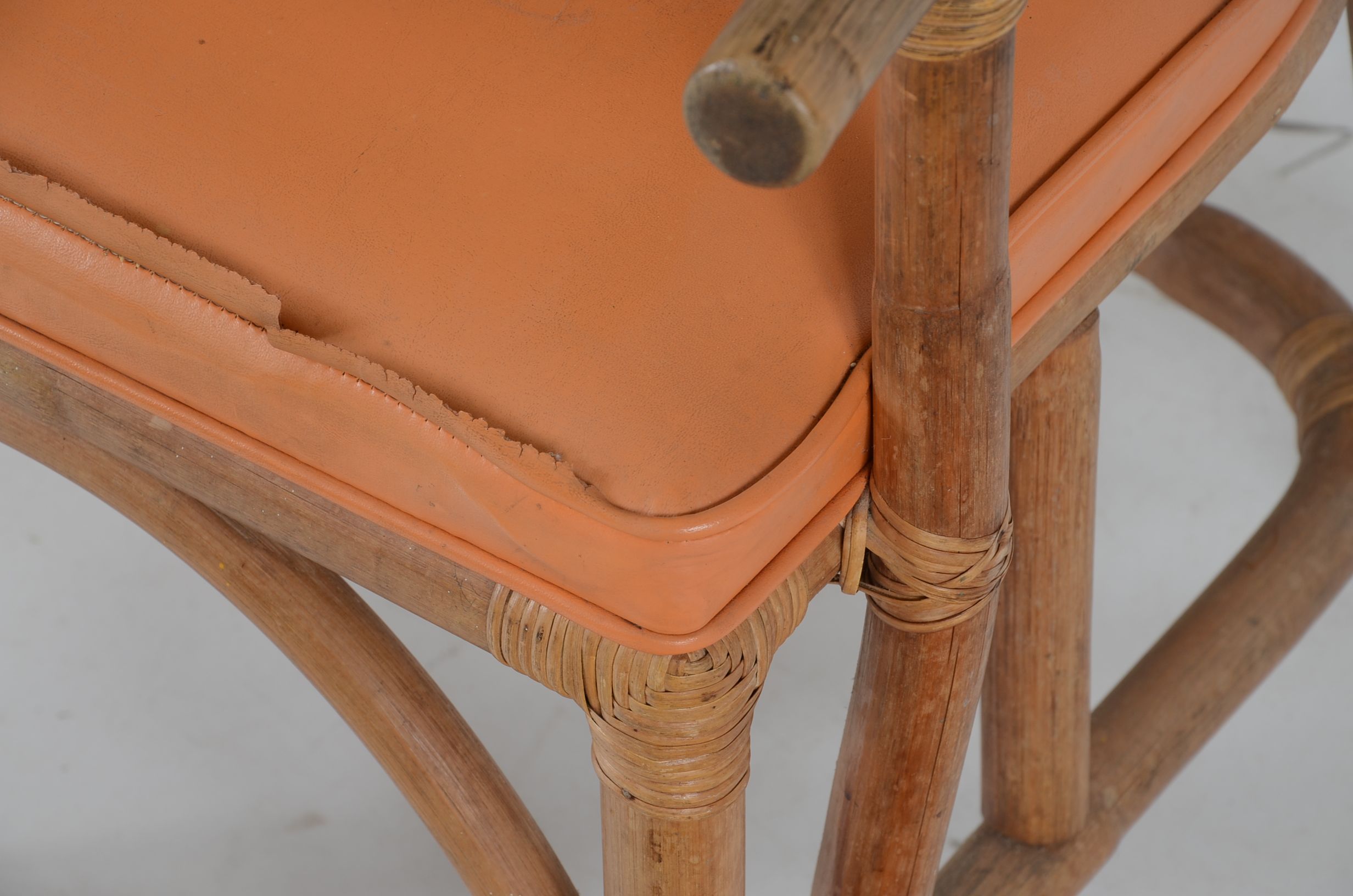 Rattan and Orange Vinyl Dining Set