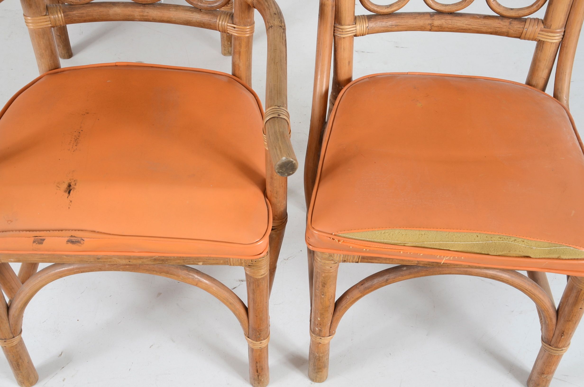 Rattan and Orange Vinyl Dining Set