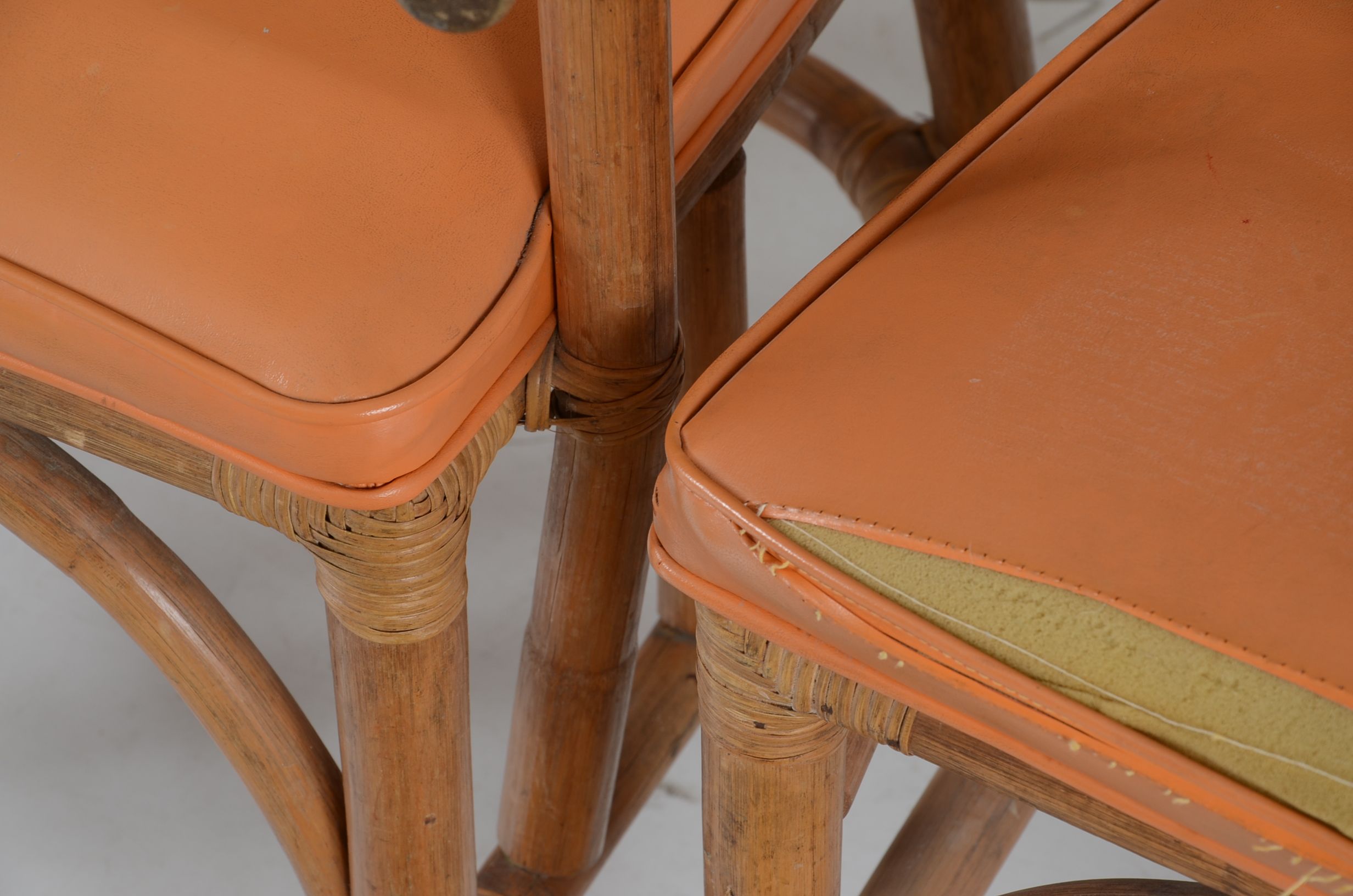 Rattan and Orange Vinyl Dining Set