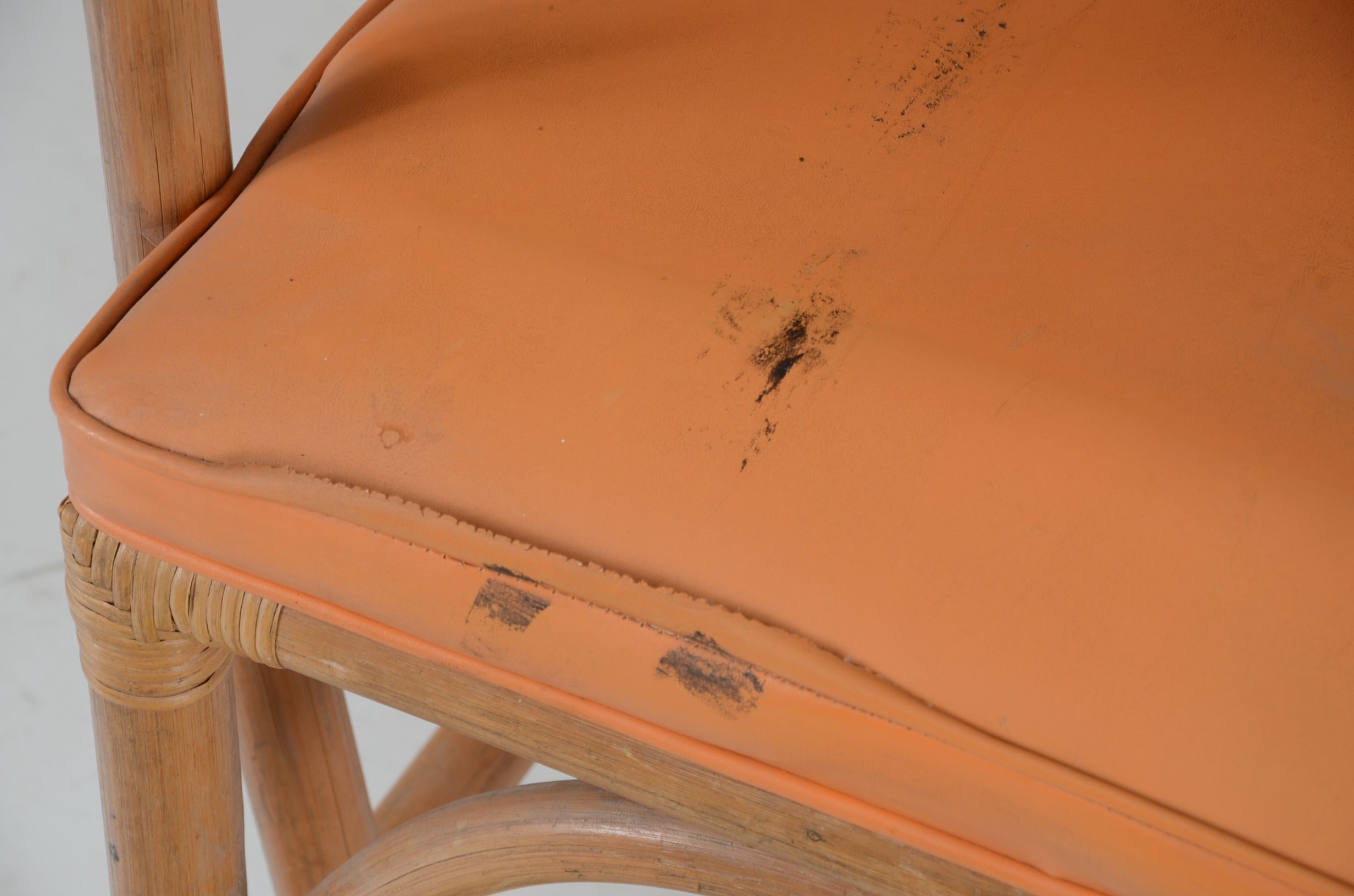 Rattan and Orange Vinyl Dining Set