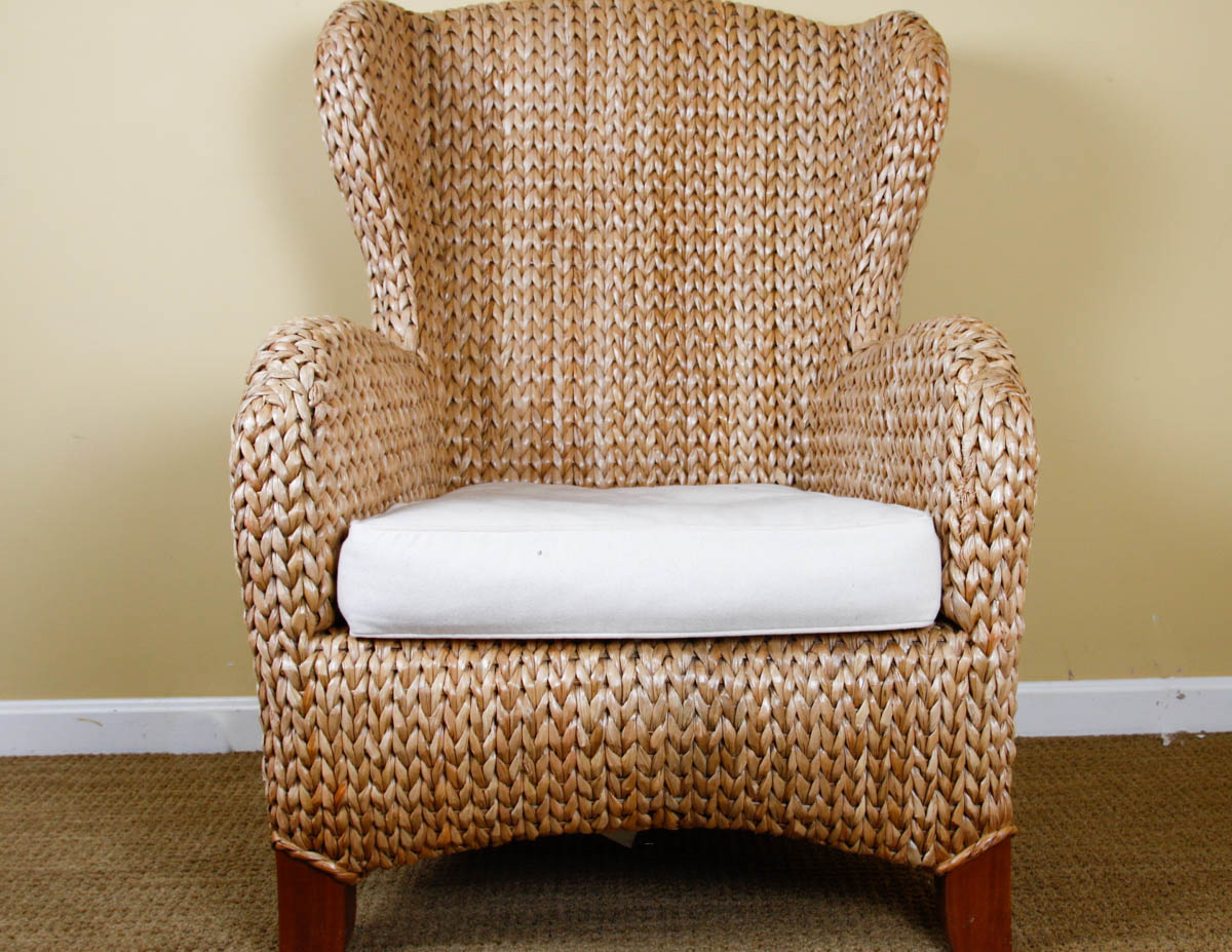 Pottery Barn Seagrass Wingback Armchair and Ottoman