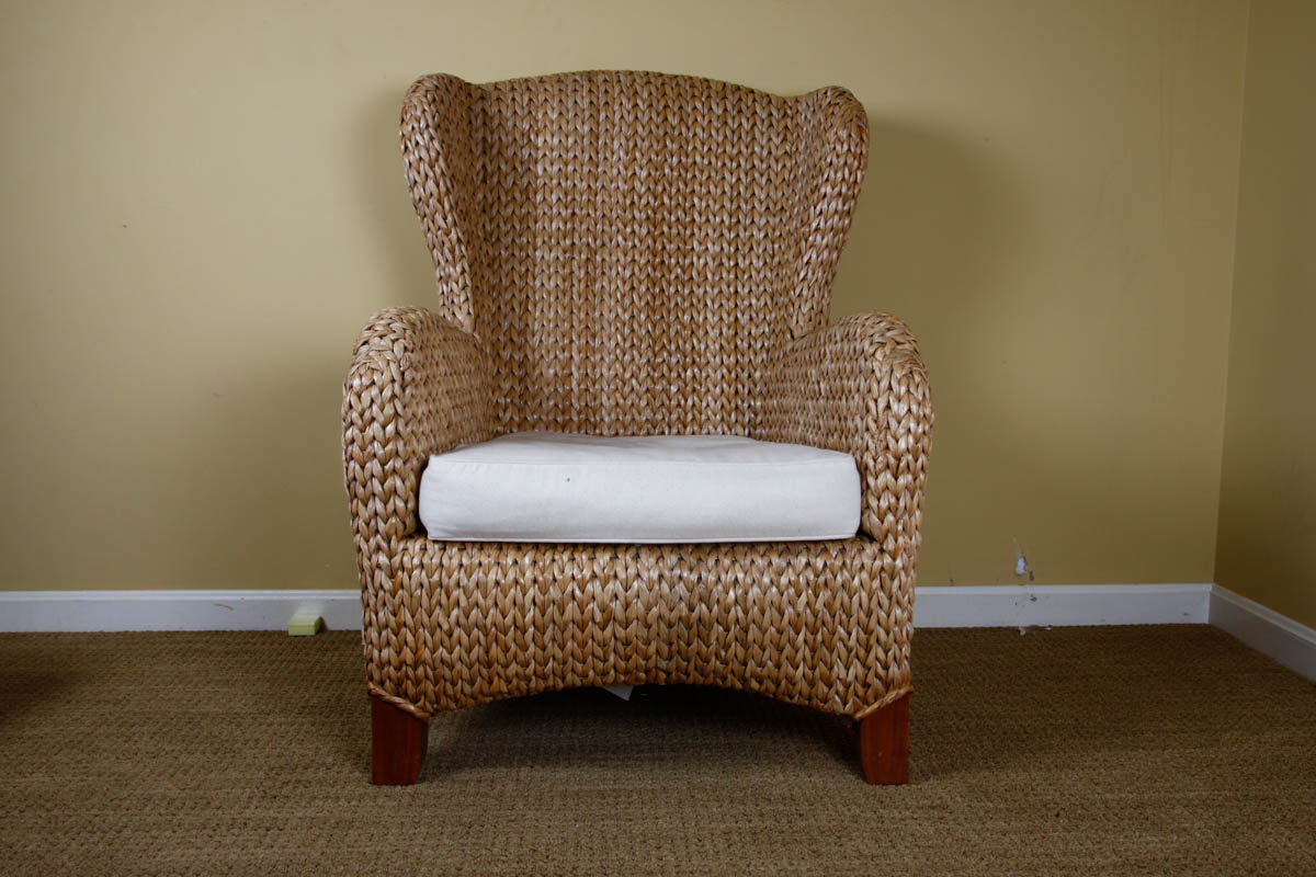 Pottery Barn Seagrass Wingback Armchair and Ottoman