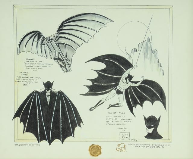 Robert Kane 1939 Batman Sketch Reproduction Print