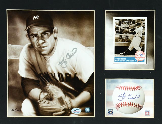 Yogi Berra Signed Toon Art Display  COA