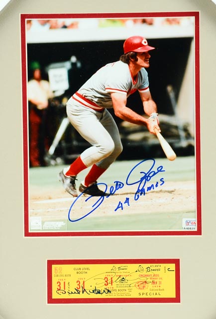 Niekro and Rose Signed 44 Hit Streak Display